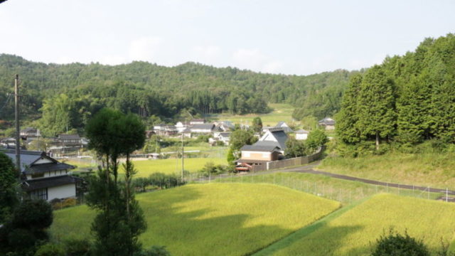 窓から見える農村の風景